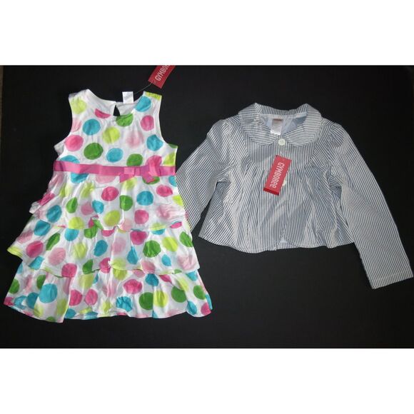 Gymboree pink polka dot tank dress navy white stripe bolero shrug jacket party 5